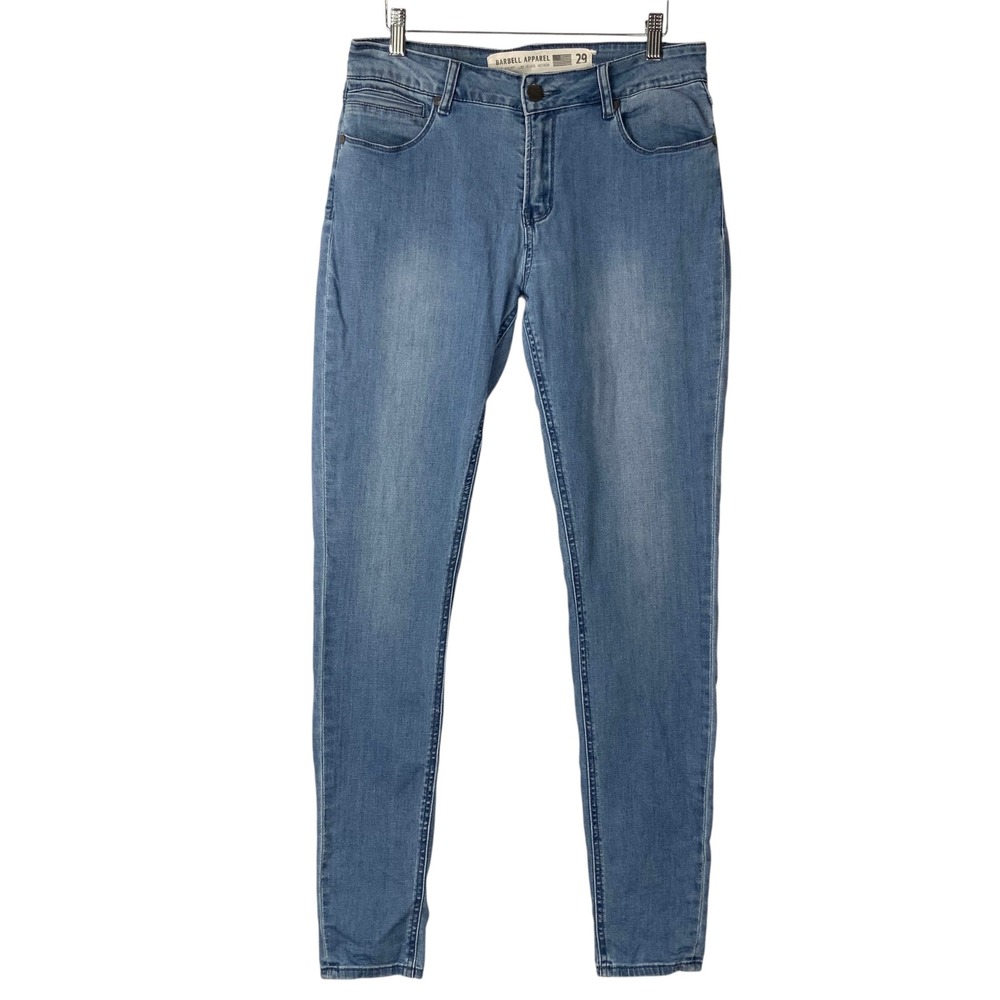 Barbell Apparel Blue Denim Skinny Jeans 29 Zip Fly Mid Rise Stretch Athletic Fit